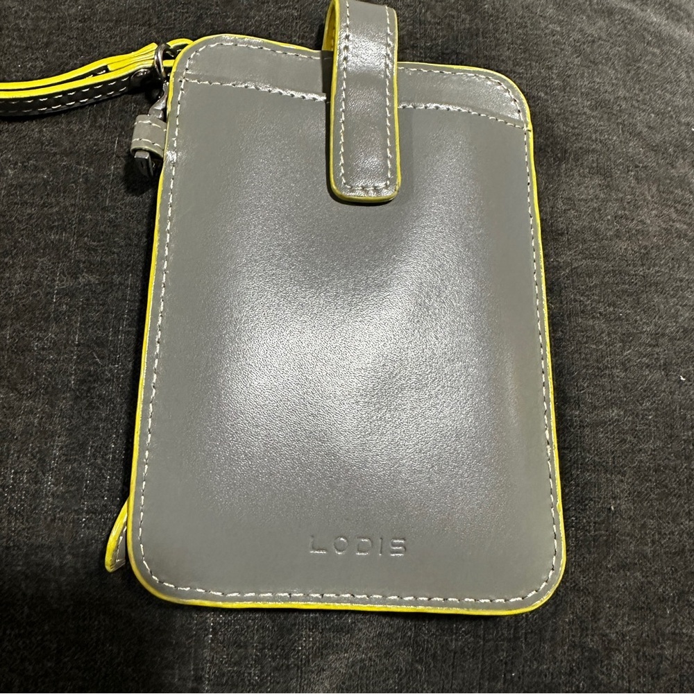 NEW Lodis grey and yellow leather coin purse